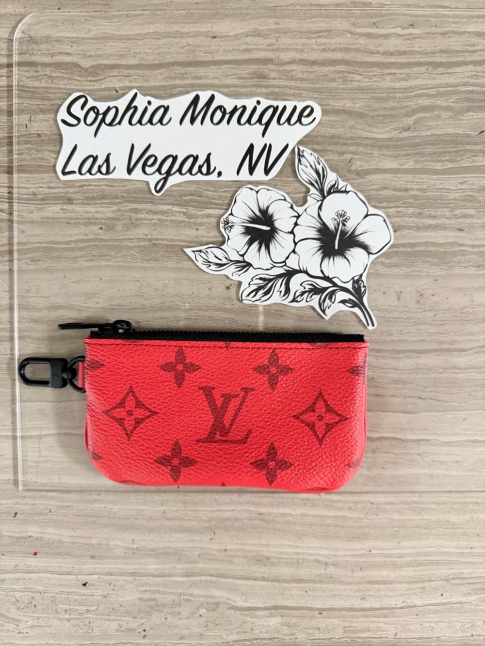 Louis Vuitton Red Monogram Key Pouch with Black Hardware